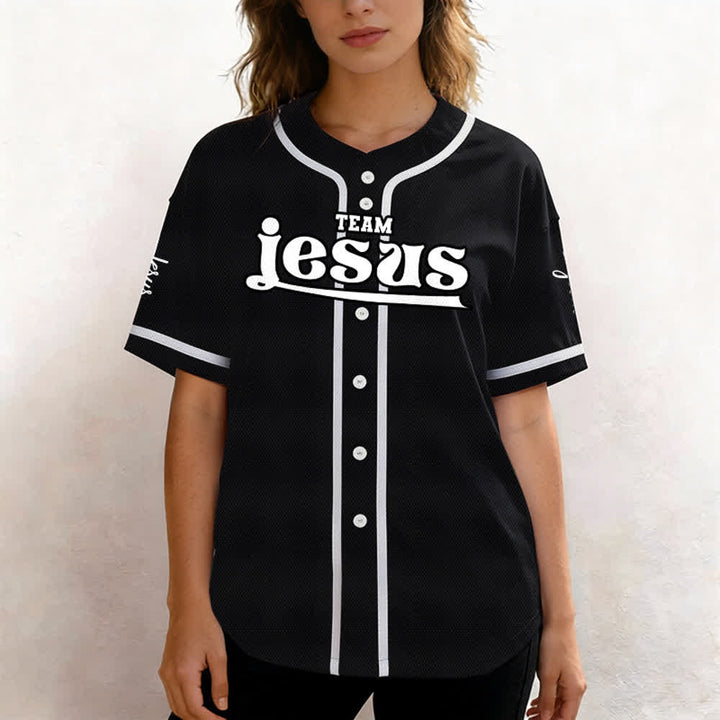 Christianartworkshop Maglia da baseball unisex personalizzata con nome e numero personalizzati per la squadra di Gesù in grassetto - image 20