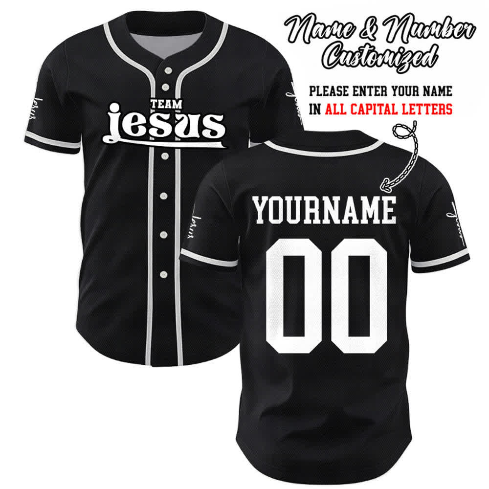 Christianartworkshop Maglia da baseball unisex personalizzata con nome e numero personalizzati per la squadra di Gesù in grassetto - Nero - 5XL - Nome & Numero personalizzati - image 16