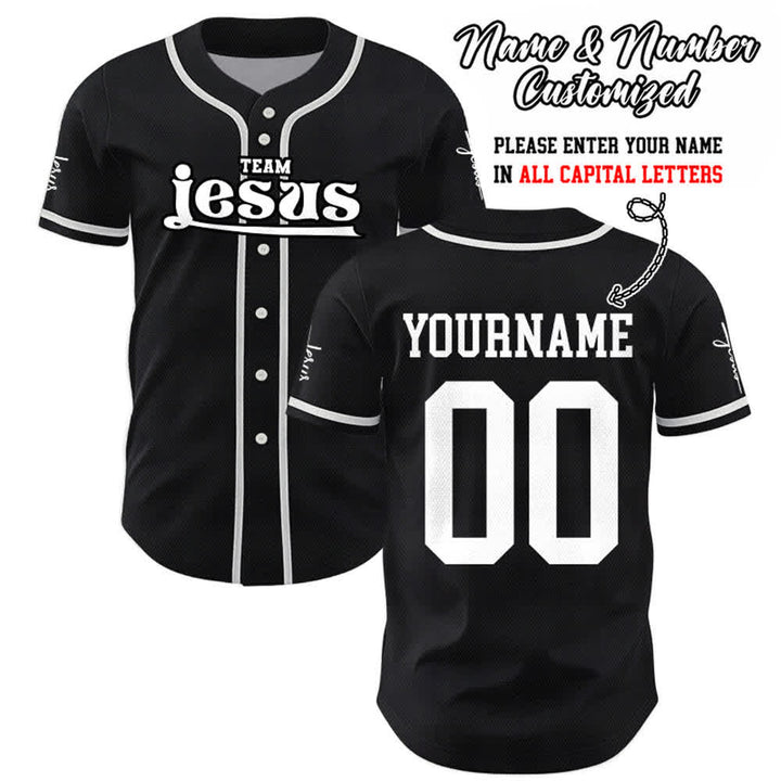 Christianartworkshop Maglia da baseball unisex personalizzata con nome e numero personalizzati per la squadra di Gesù in grassetto - Nero - 5XL - Nome & Numero personalizzati - image 16