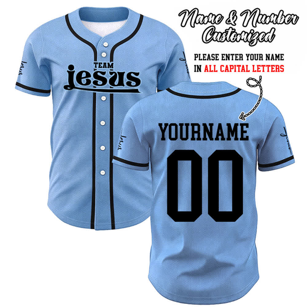 Christianartworkshop Maglia da baseball unisex personalizzata con nome e numero personalizzati per la squadra di Gesù in grassetto - Blu - 5XL - Nome & Numero personalizzati - image 40