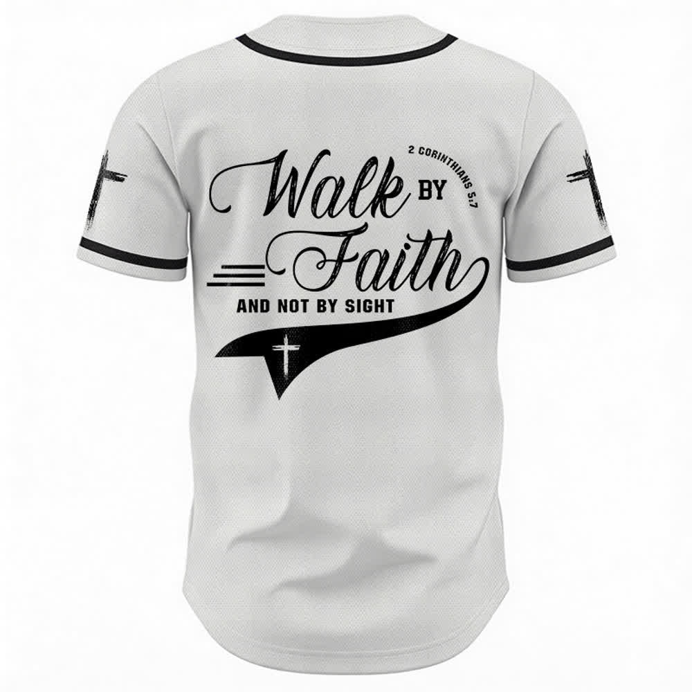 Christianartworkshop 2 Corinzi 5:7 “Camminate per fede e non per visione” Maglia da baseball con croce e messaggio - image 9
