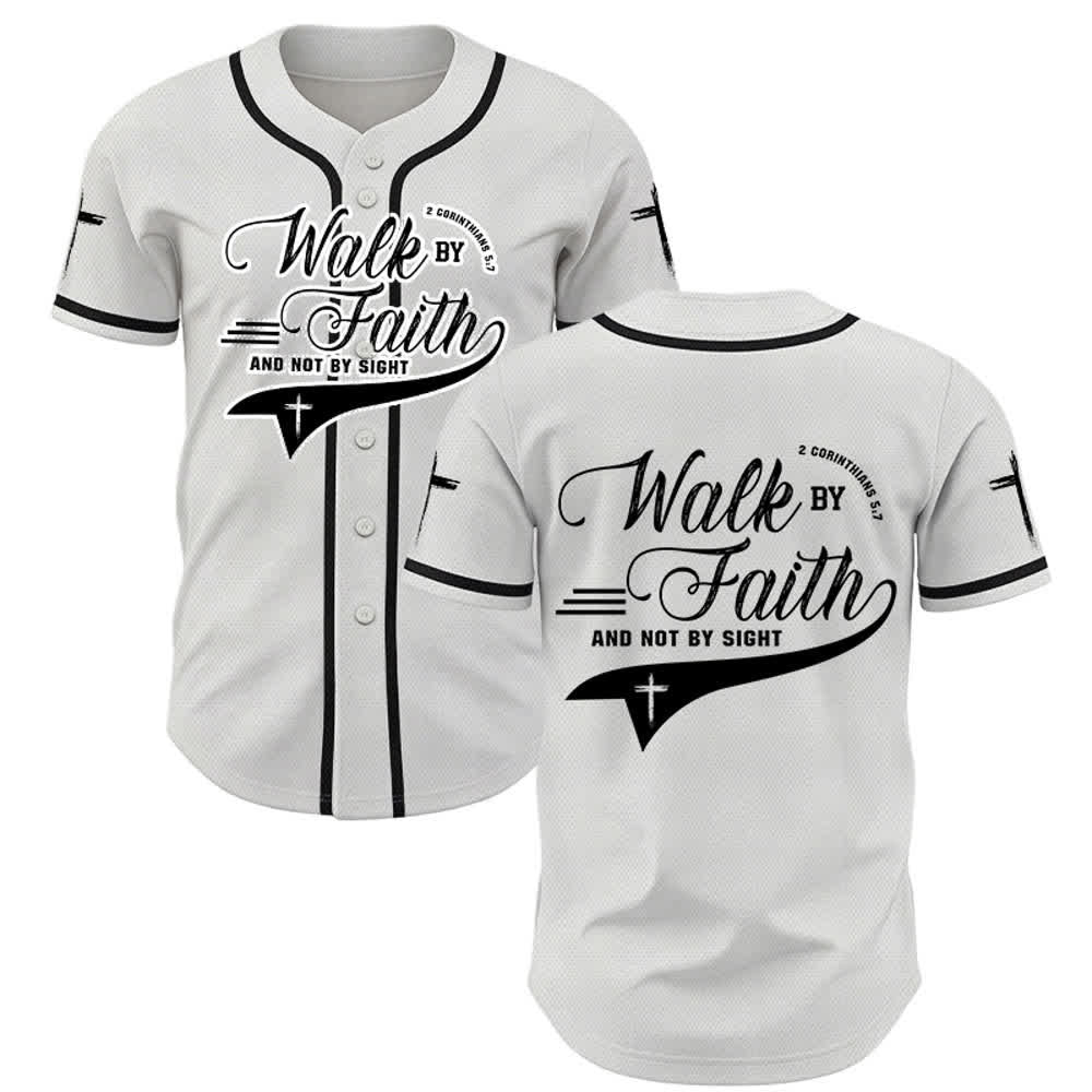 Christianartworkshop 2 Corinzi 5:7 “Camminate per fede e non per visione” Maglia da baseball con croce e messaggio - Bianco - 5XL - image 7