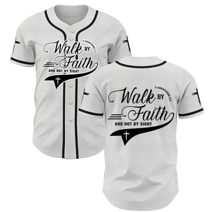 Christianartworkshop 2 Corinzi 5:7 “Camminate per fede e non per visione” Maglia da baseball con croce e messaggio - Bianco - 5XL - image 7