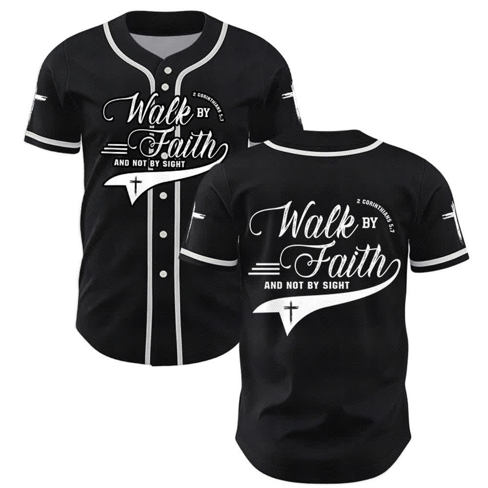 Christianartworkshop 2 Corinzi 5:7 “Camminate per fede e non per visione” Maglia da baseball con croce e messaggio - Nero - 5XL - image 14