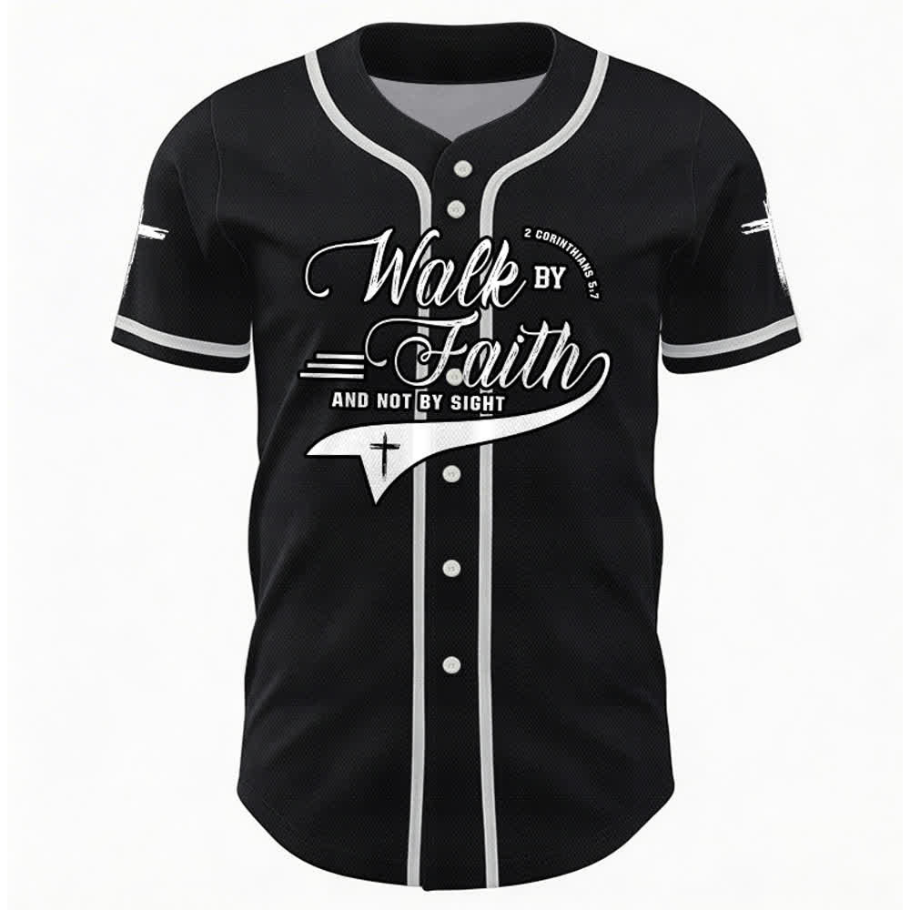 Christianartworkshop 2 Corinzi 5:7 “Camminate per fede e non per visione” Maglia da baseball con croce e messaggio - image 15