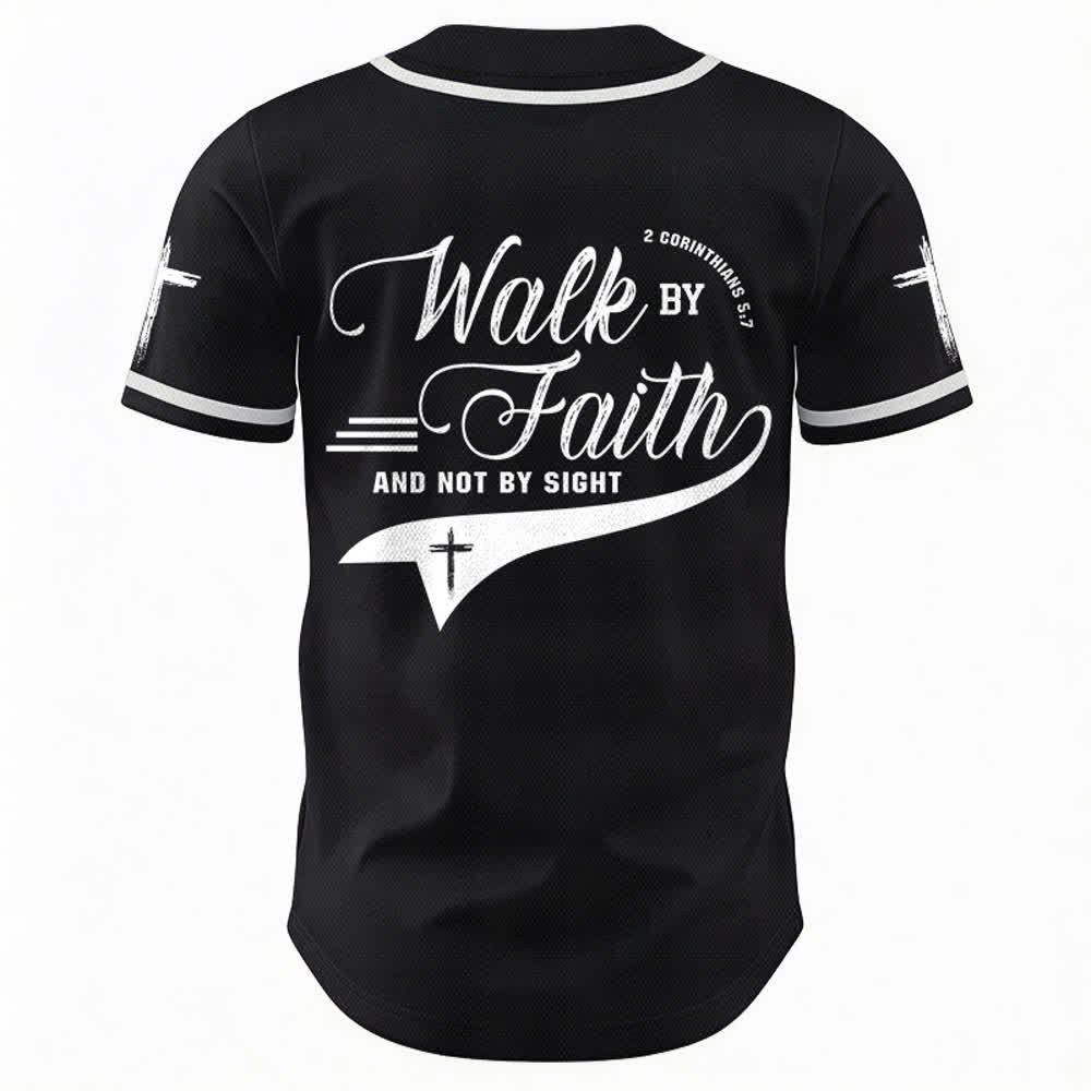 Christianartworkshop 2 Corinzi 5:7 “Camminate per fede e non per visione” Maglia da baseball con croce e messaggio - image 16