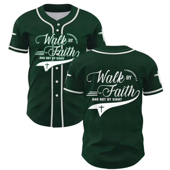 Christianartworkshop 2 Corinzi 5:7 “Camminate per fede e non per visione” Maglia da baseball con croce e messaggio - Verde - 5XL - image 49
