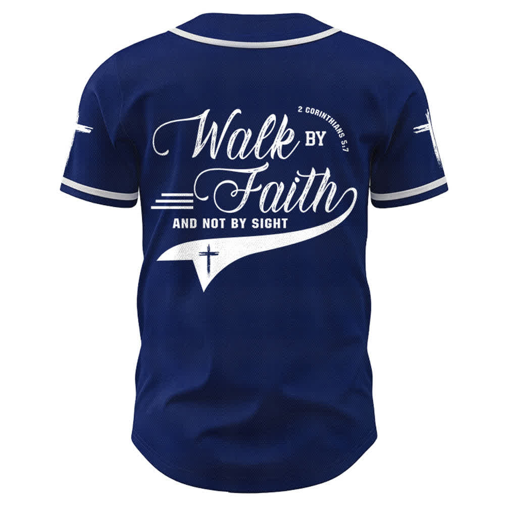 Christianartworkshop 2 Corinzi 5:7 “Camminate per fede e non per visione” Maglia da baseball con croce e messaggio - image 2