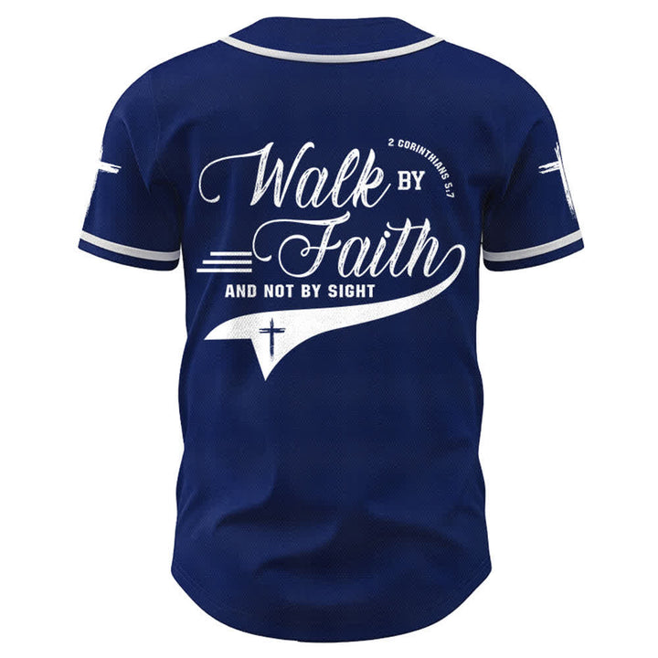 Christianartworkshop 2 Corinzi 5:7 “Camminate per fede e non per visione” Maglia da baseball con croce e messaggio - image 2
