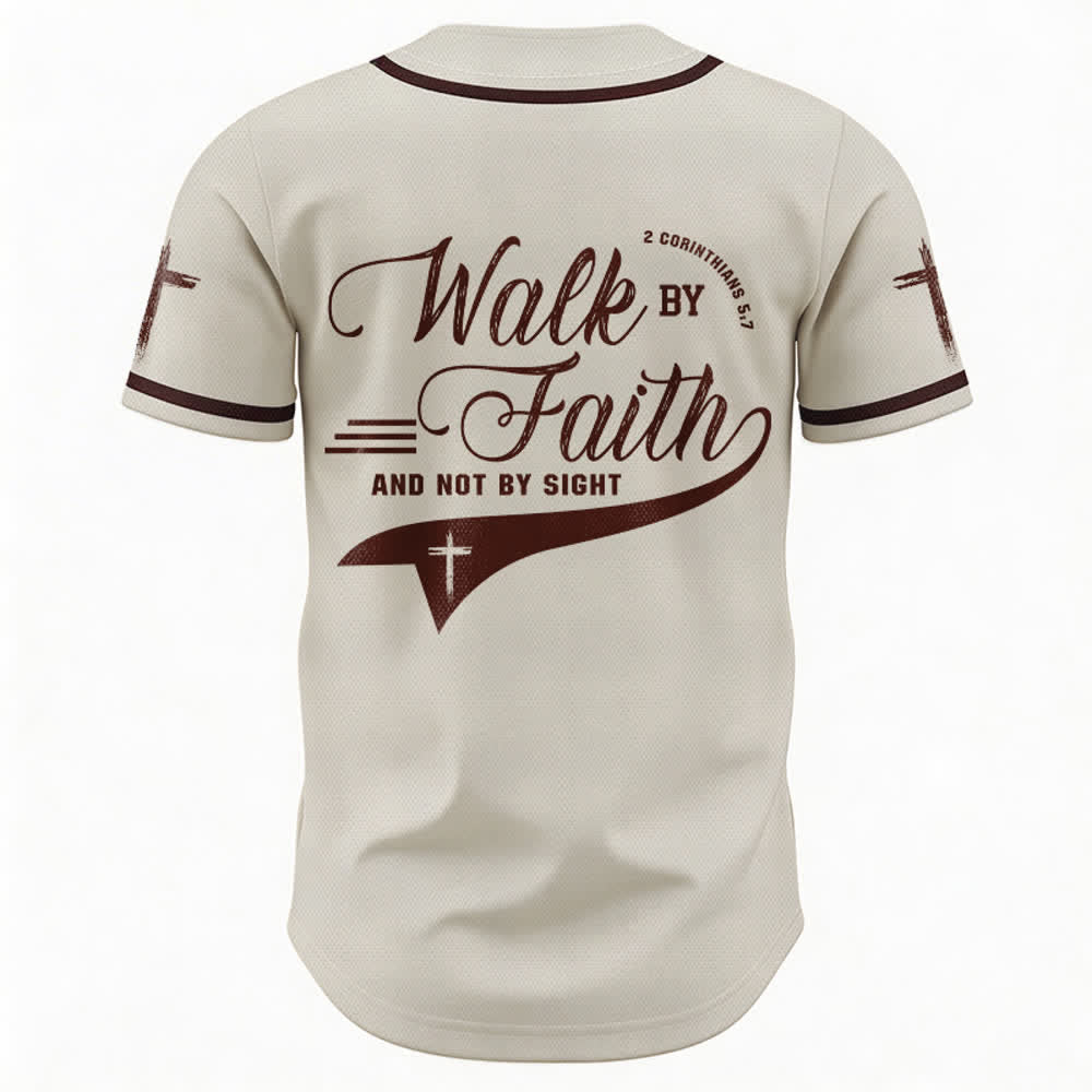 Christianartworkshop 2 Corinzi 5:7 “Camminate per fede e non per visione” Maglia da baseball con croce e messaggio - image 23