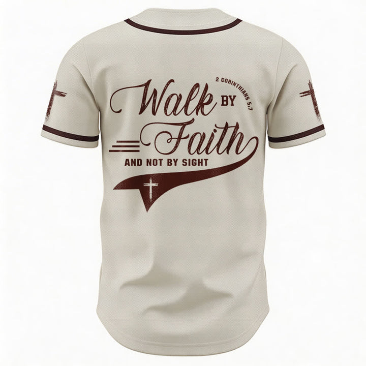 Christianartworkshop 2 Corinzi 5:7 “Camminate per fede e non per visione” Maglia da baseball con croce e messaggio - image 23