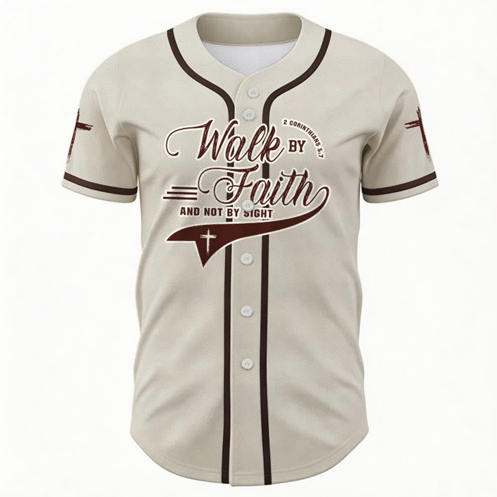 Christianartworkshop 2 Corinzi 5:7 “Camminate per fede e non per visione” Maglia da baseball con croce e messaggio - image 22