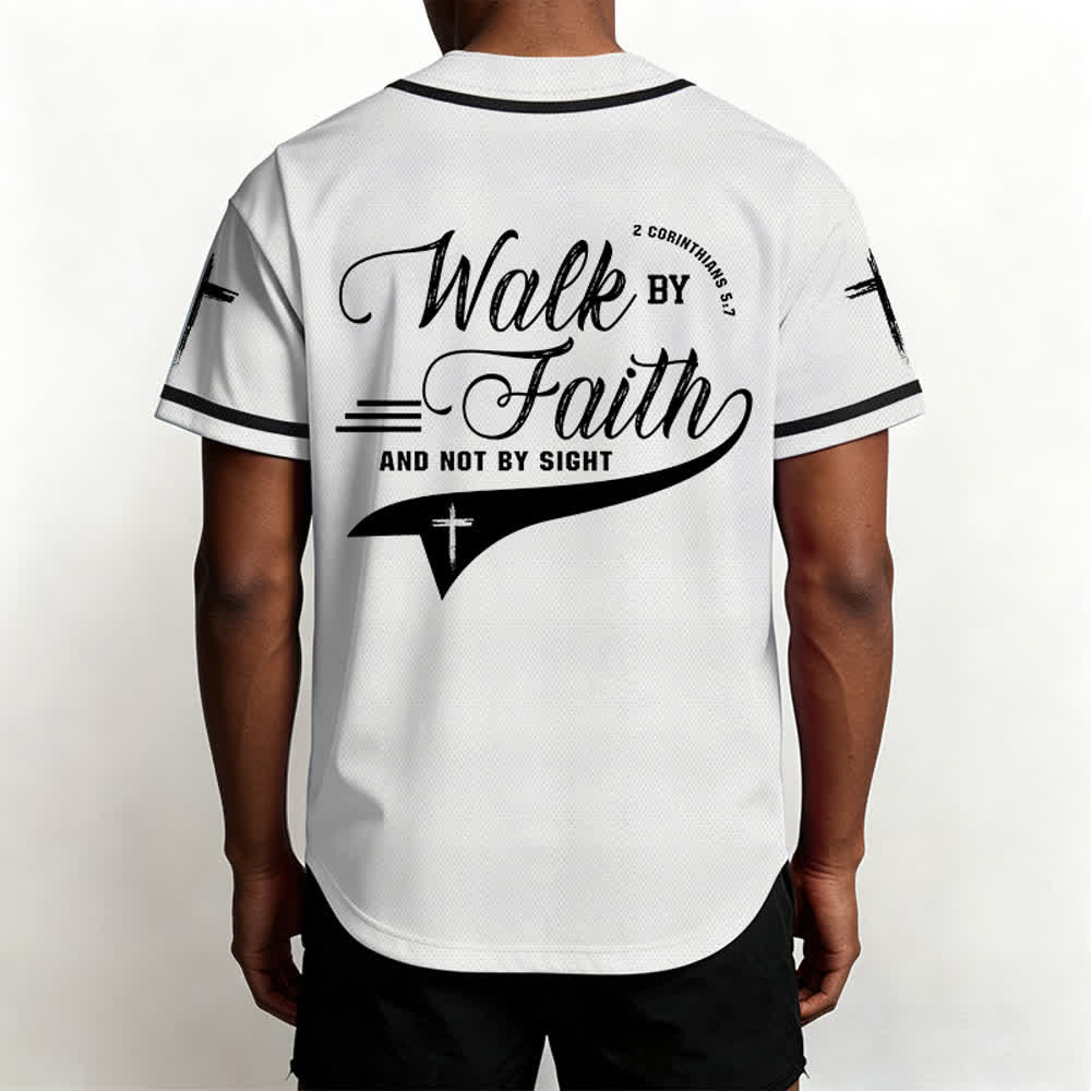 Christianartworkshop 2 Corinzi 5:7 “Camminate per fede e non per visione” Maglia da baseball con croce e messaggio - image 13