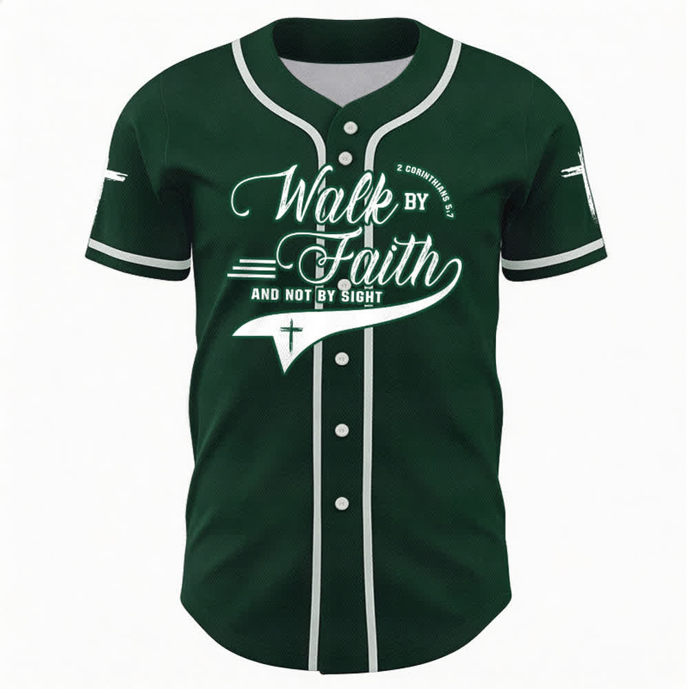 Christianartworkshop 2 Corinzi 5:7 “Camminate per fede e non per visione” Maglia da baseball con croce e messaggio - image 50