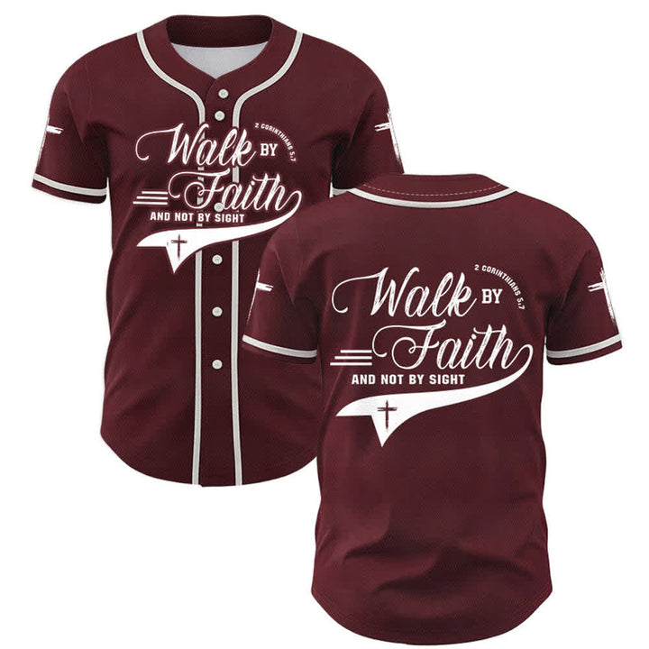 Christianartworkshop 2 Corinzi 5:7 “Camminate per fede e non per visione” Maglia da baseball con croce e messaggio - Vino - 5XL - image 35