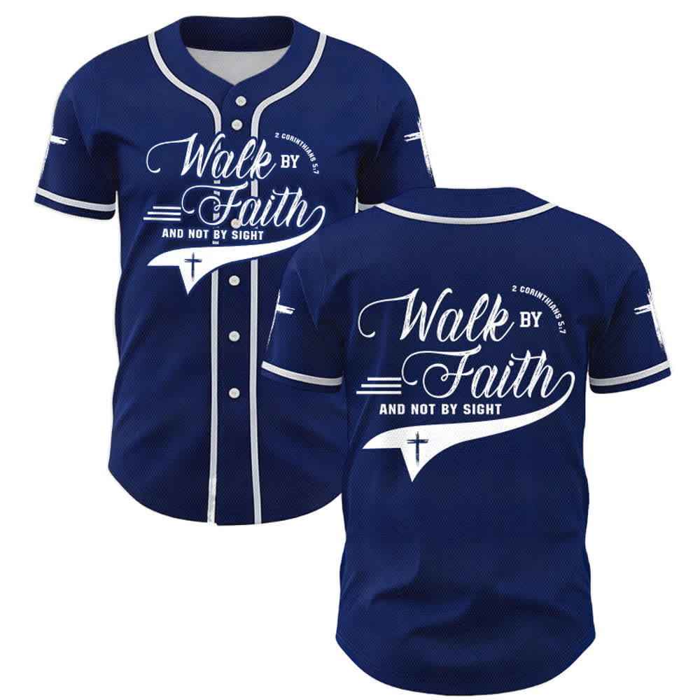 Christianartworkshop 2 Corinzi 5:7 “Camminate per fede e non per visione” Maglia da baseball con croce e messaggio - Blu navy - 5XL - image 0