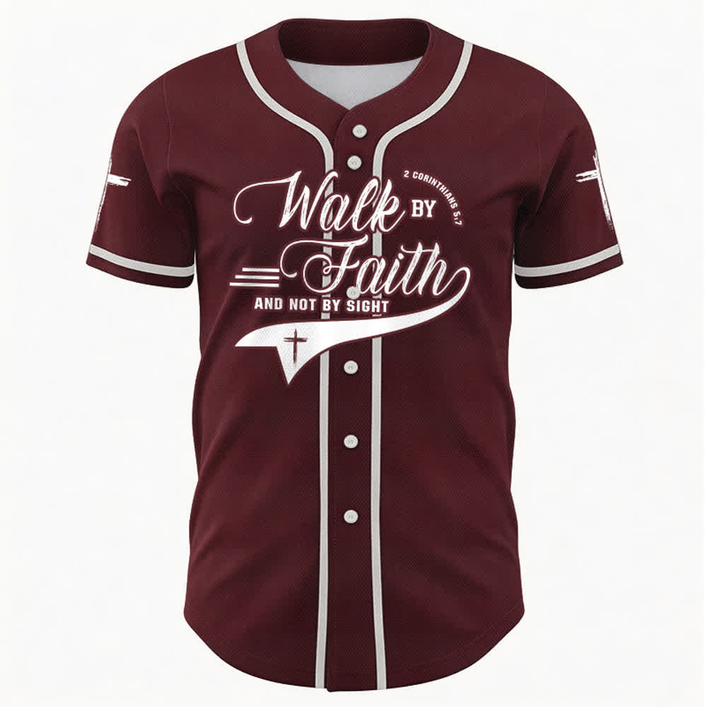 Christianartworkshop 2 Corinzi 5:7 “Camminate per fede e non per visione” Maglia da baseball con croce e messaggio - image 36