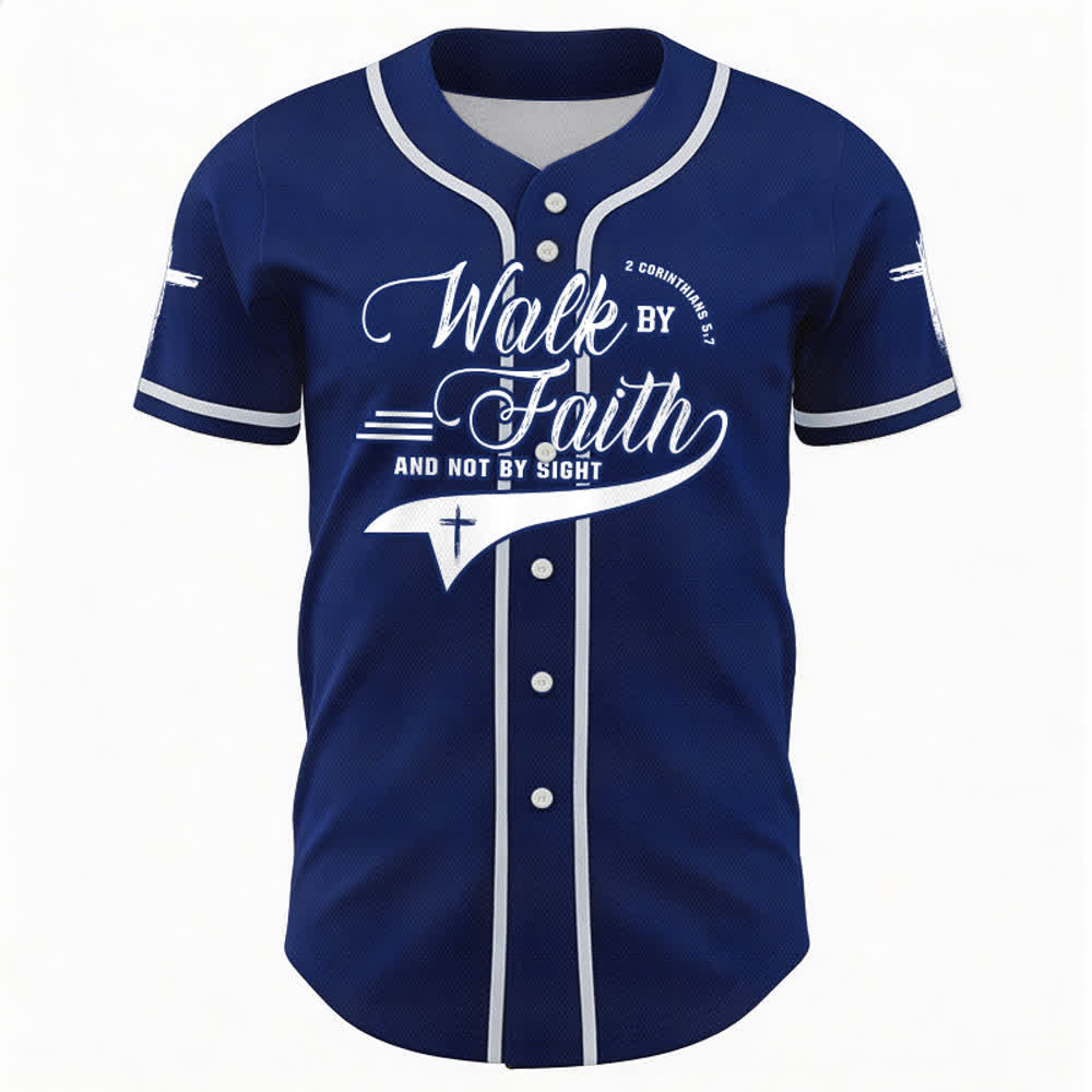 Christianartworkshop 2 Corinzi 5:7 “Camminate per fede e non per visione” Maglia da baseball con croce e messaggio - image 1