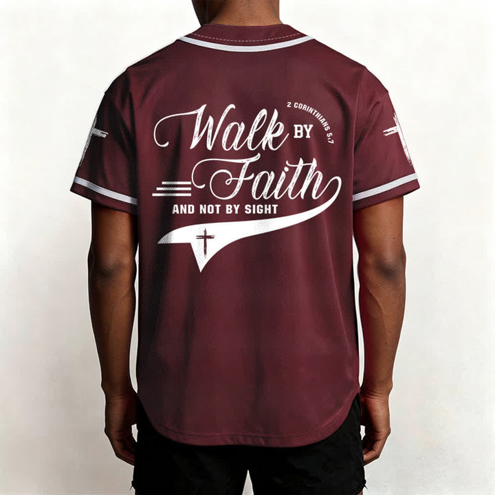 Christianartworkshop 2 Corinzi 5:7 “Camminate per fede e non per visione” Maglia da baseball con croce e messaggio - image 41