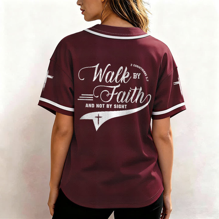 Christianartworkshop 2 Corinzi 5:7 “Camminate per fede e non per visione” Maglia da baseball con croce e messaggio - image 39
