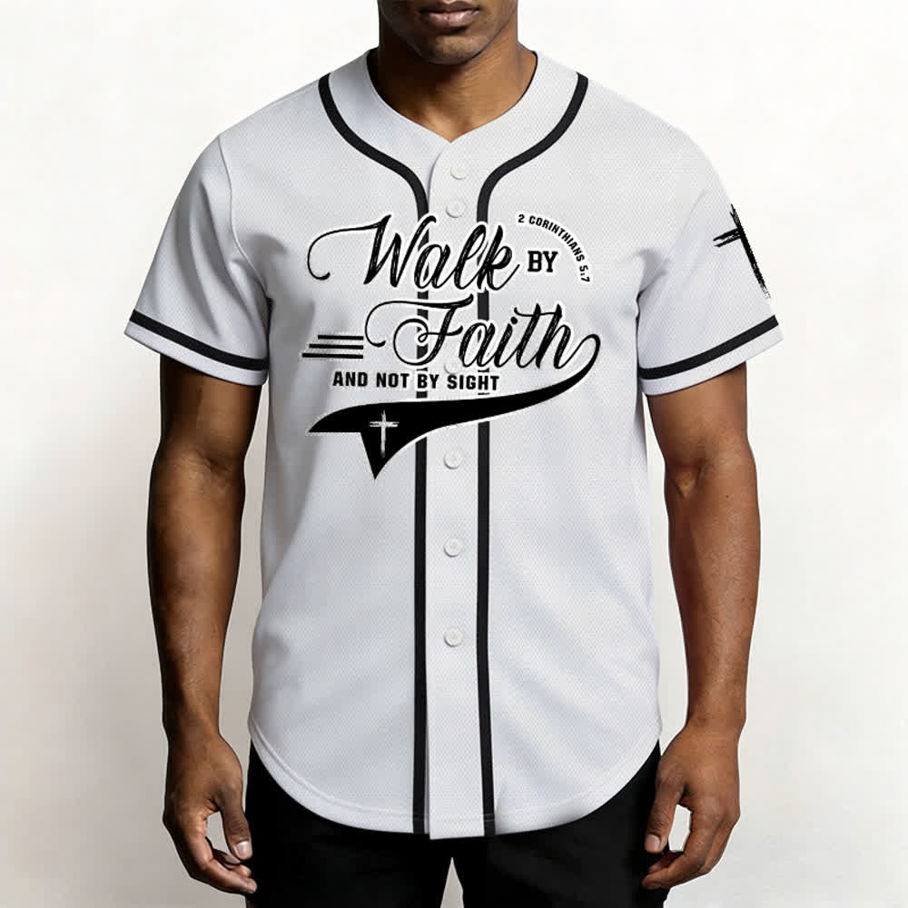 Christianartworkshop 2 Corinzi 5:7 “Camminate per fede e non per visione” Maglia da baseball con croce e messaggio - image 12