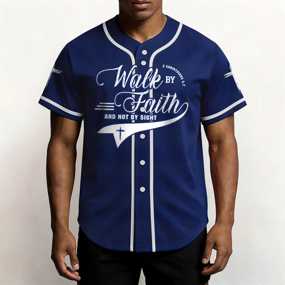 Christianartworkshop 2 Corinzi 5:7 “Camminate per fede e non per visione” Maglia da baseball con croce e messaggio - image 3
