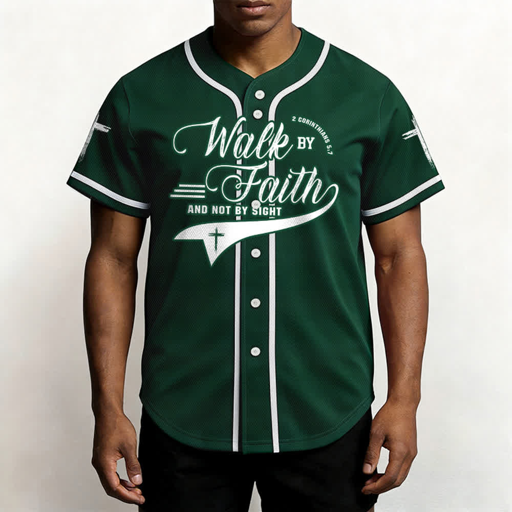 Christianartworkshop 2 Corinzi 5:7 “Camminate per fede e non per visione” Maglia da baseball con croce e messaggio - image 54