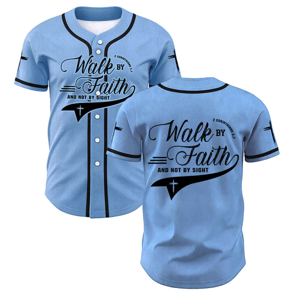 Christianartworkshop 2 Corinzi 5:7 “Camminate per fede e non per visione” Maglia da baseball con croce e messaggio - Blu - 5XL - image 42