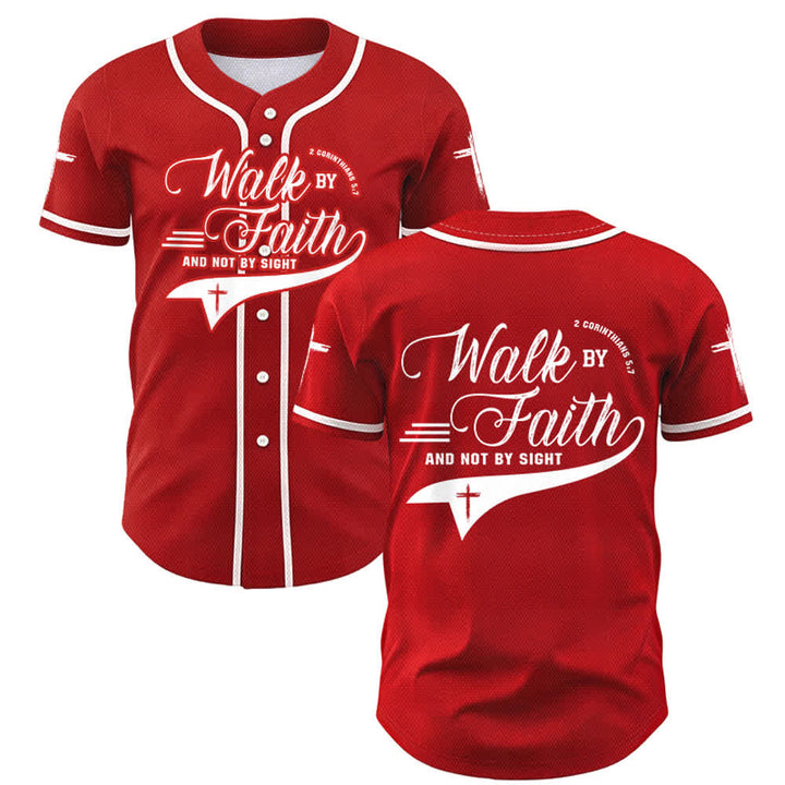 Christianartworkshop 2 Corinzi 5:7 “Camminate per fede e non per visione” Maglia da baseball con croce e messaggio - Rosso - 5XL - image 28