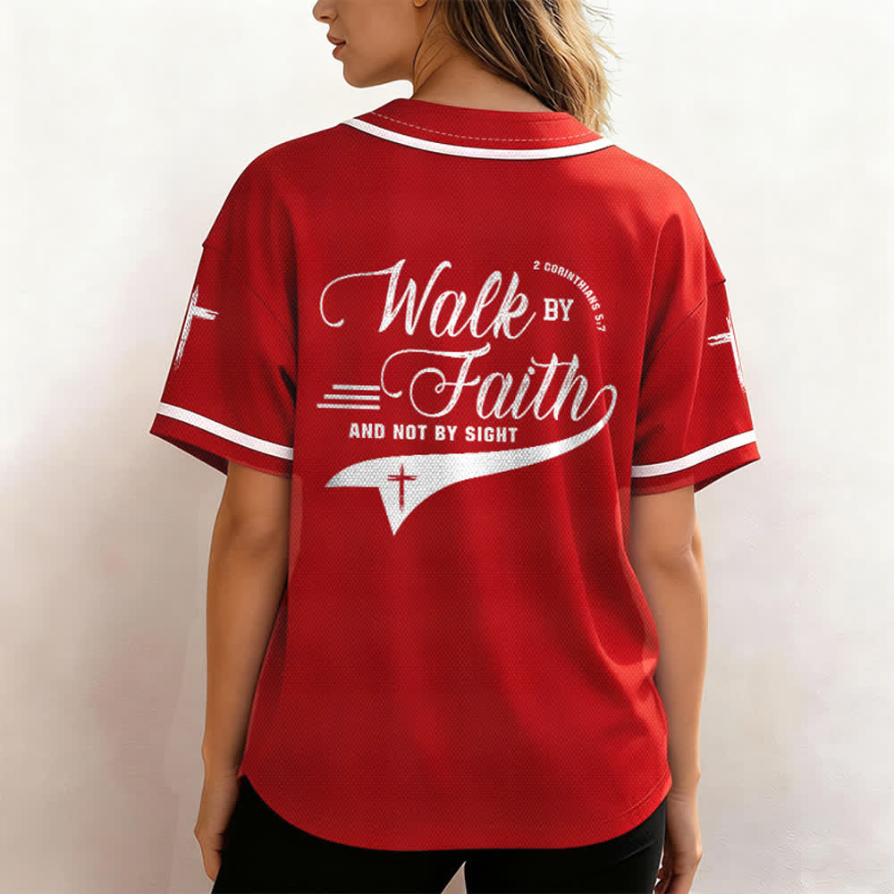 Christianartworkshop 2 Corinzi 5:7 “Camminate per fede e non per visione” Maglia da baseball con croce e messaggio - image 32
