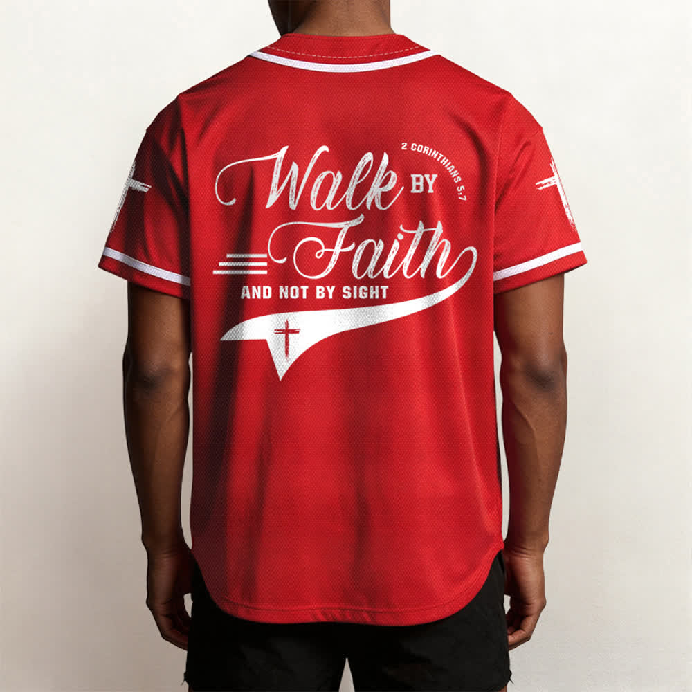 Christianartworkshop 2 Corinzi 5:7 “Camminate per fede e non per visione” Maglia da baseball con croce e messaggio - image 34