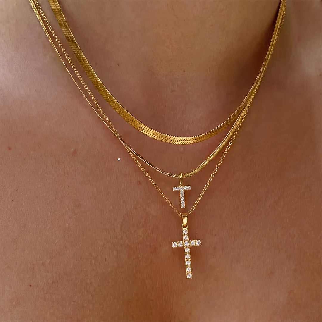 Christianartworkshop Collana con croce iniziale a strati di cristalli scintillanti: simbolo di grazia divina personale. - T - image 21