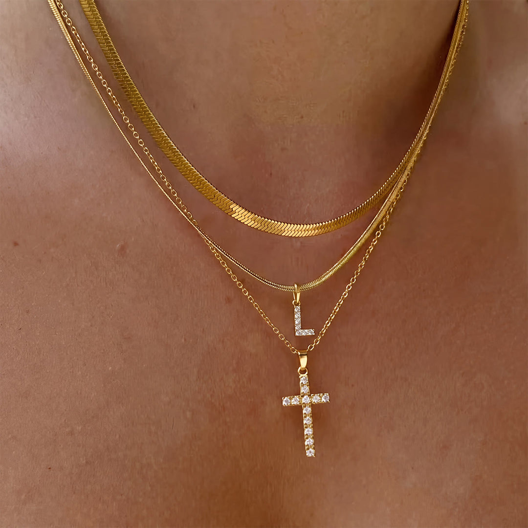 Christianartworkshop Collana con croce iniziale a strati di cristalli scintillanti: simbolo di grazia divina personale. - L - image 13