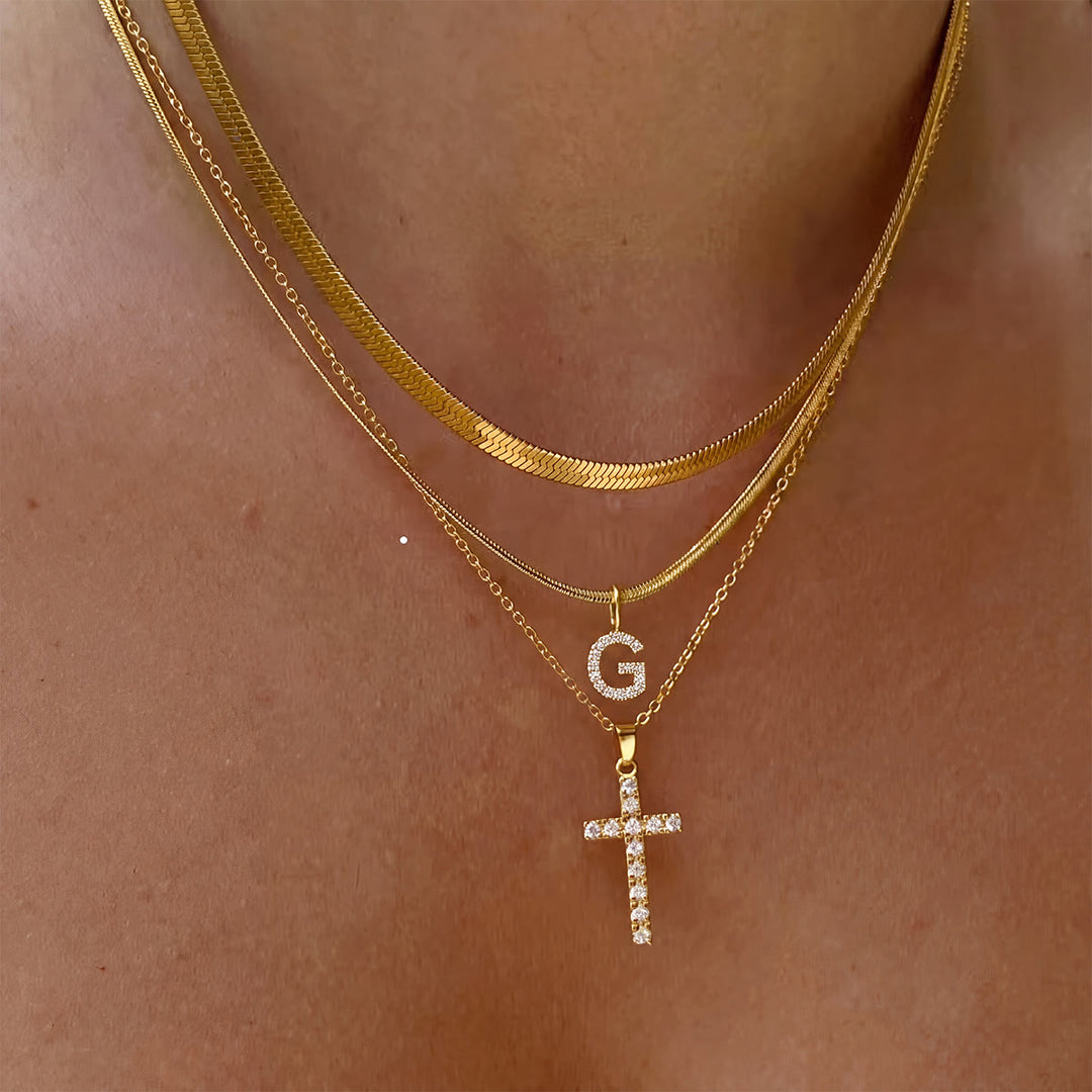 Christianartworkshop Collana con croce iniziale a strati di cristalli scintillanti: simbolo di grazia divina personale. - G - image 8