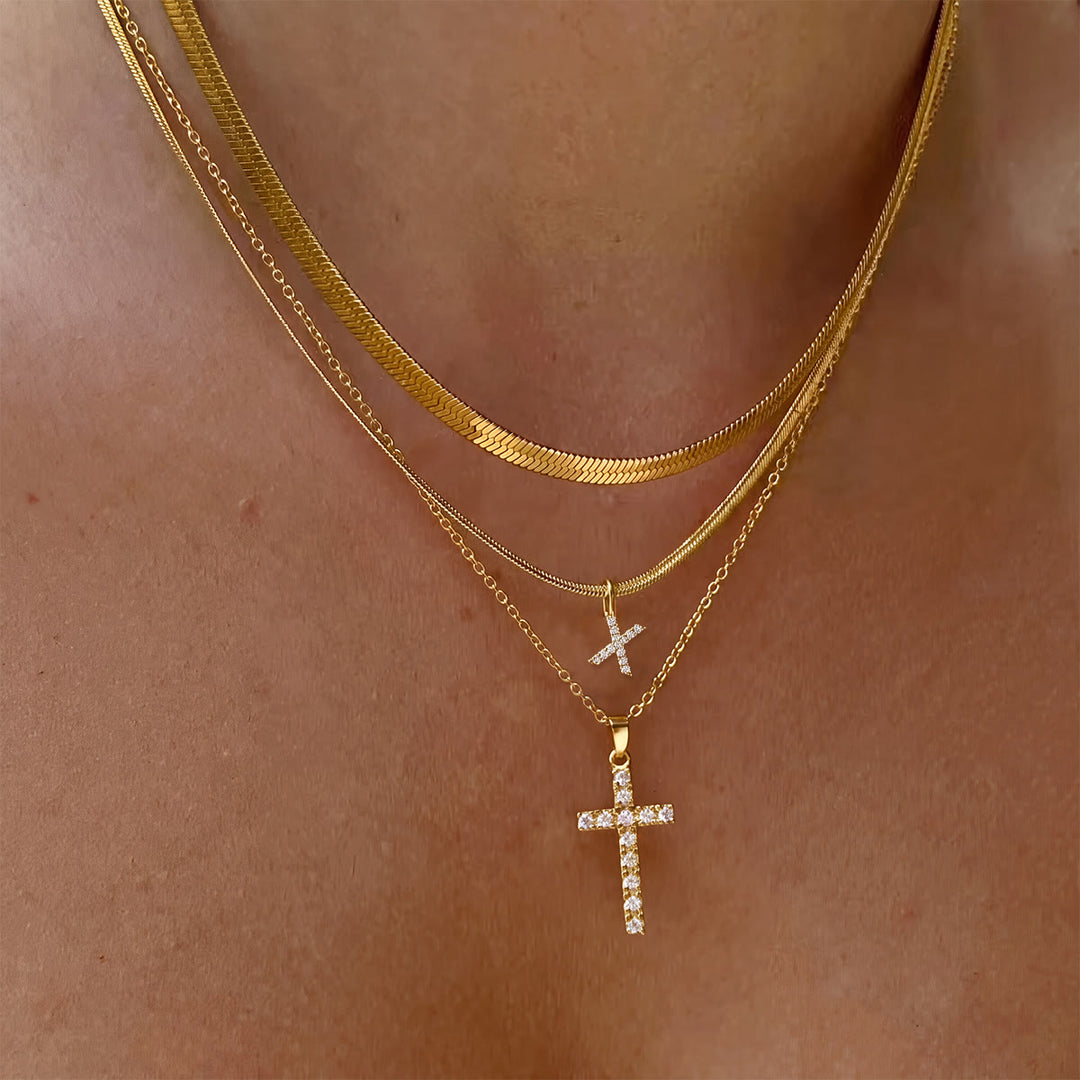 Christianartworkshop Collana con croce iniziale a strati di cristalli scintillanti: simbolo di grazia divina personale. - X - image 25