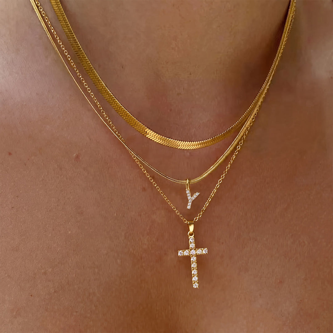 Christianartworkshop Collana con croce iniziale a strati di cristalli scintillanti: simbolo di grazia divina personale. - Y - image 26