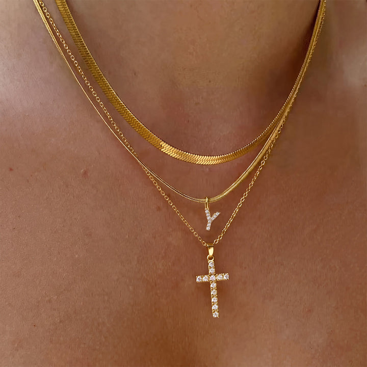 Christianartworkshop Collana con croce iniziale a strati di cristalli scintillanti: simbolo di grazia divina personale. - Y - image 26