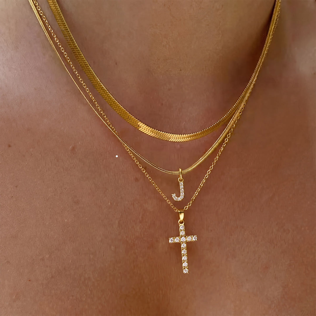 Christianartworkshop Collana con croce iniziale a strati di cristalli scintillanti: simbolo di grazia divina personale. - J - image 11