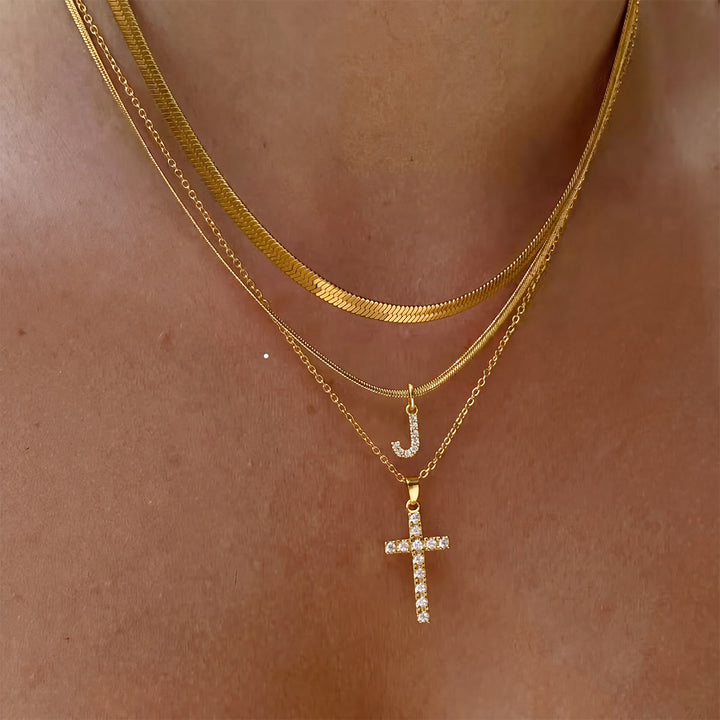 Christianartworkshop Collana con croce iniziale a strati di cristalli scintillanti: simbolo di grazia divina personale. - J - image 11