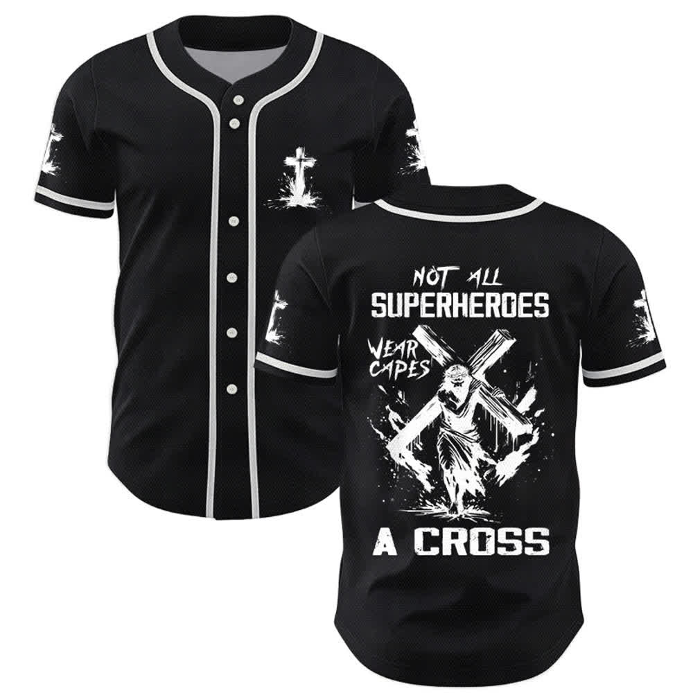 Christianartworkshop Non tutti i supereroi indossano mantelli Maglia da baseball unisex con croce - Nero - 5XL - image 7