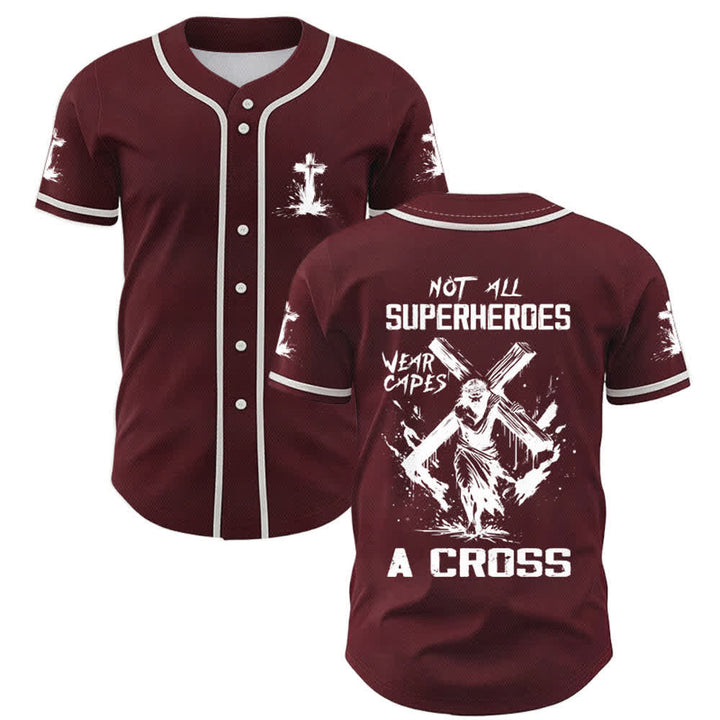 Christianartworkshop Non tutti i supereroi indossano mantelli Maglia da baseball unisex con croce - Vino - 5XL - image 21