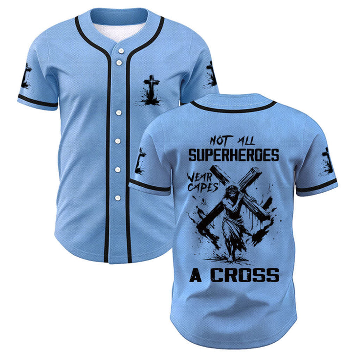 Christianartworkshop Non tutti i supereroi indossano mantelli Maglia da baseball unisex con croce - Blu - 5XL - image 28