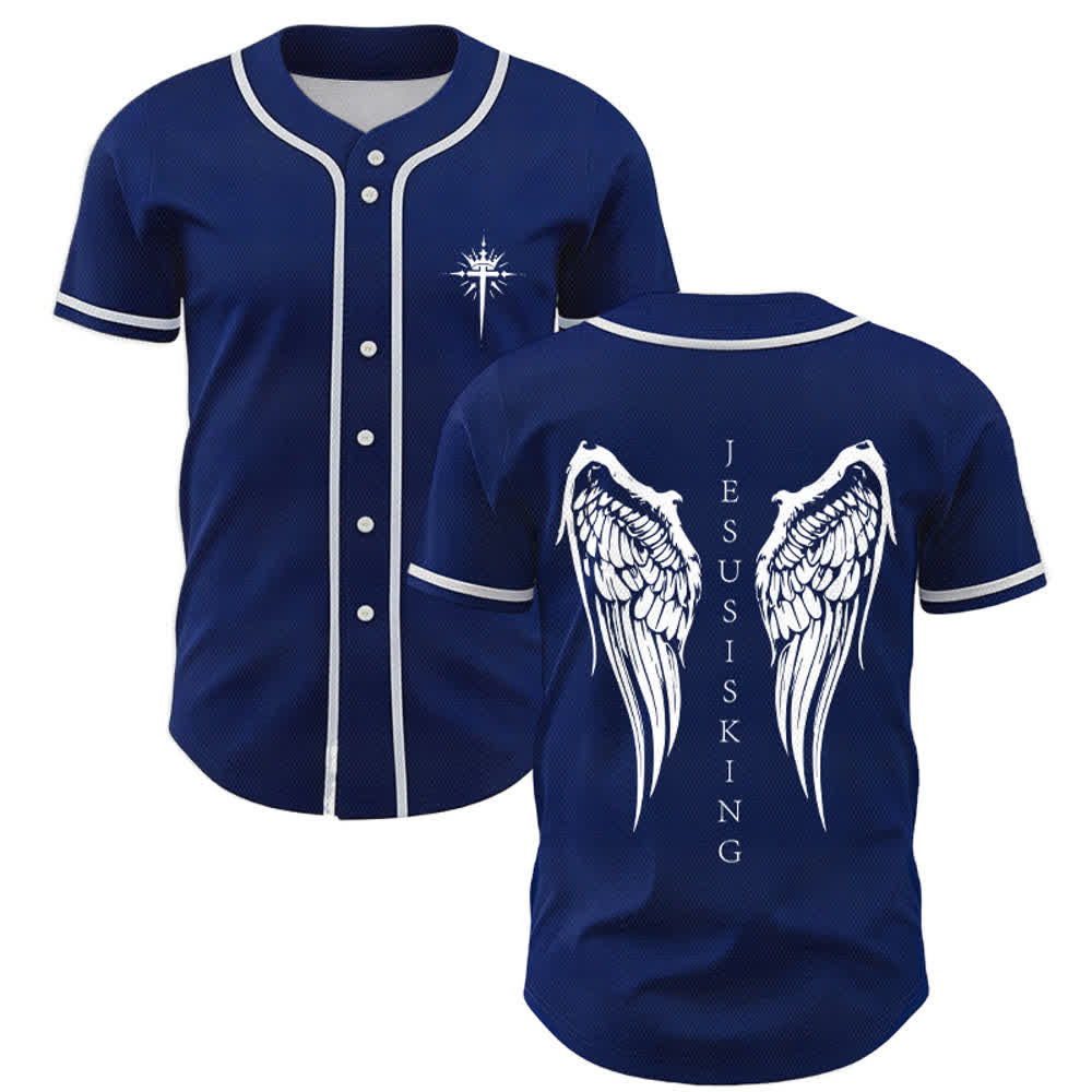 Christianartworkshop Gesù è Re Ali d'angelo Croce Dichiarazione di fede Maglia da baseball personalizzata - Blu navy - 5XL - image 7