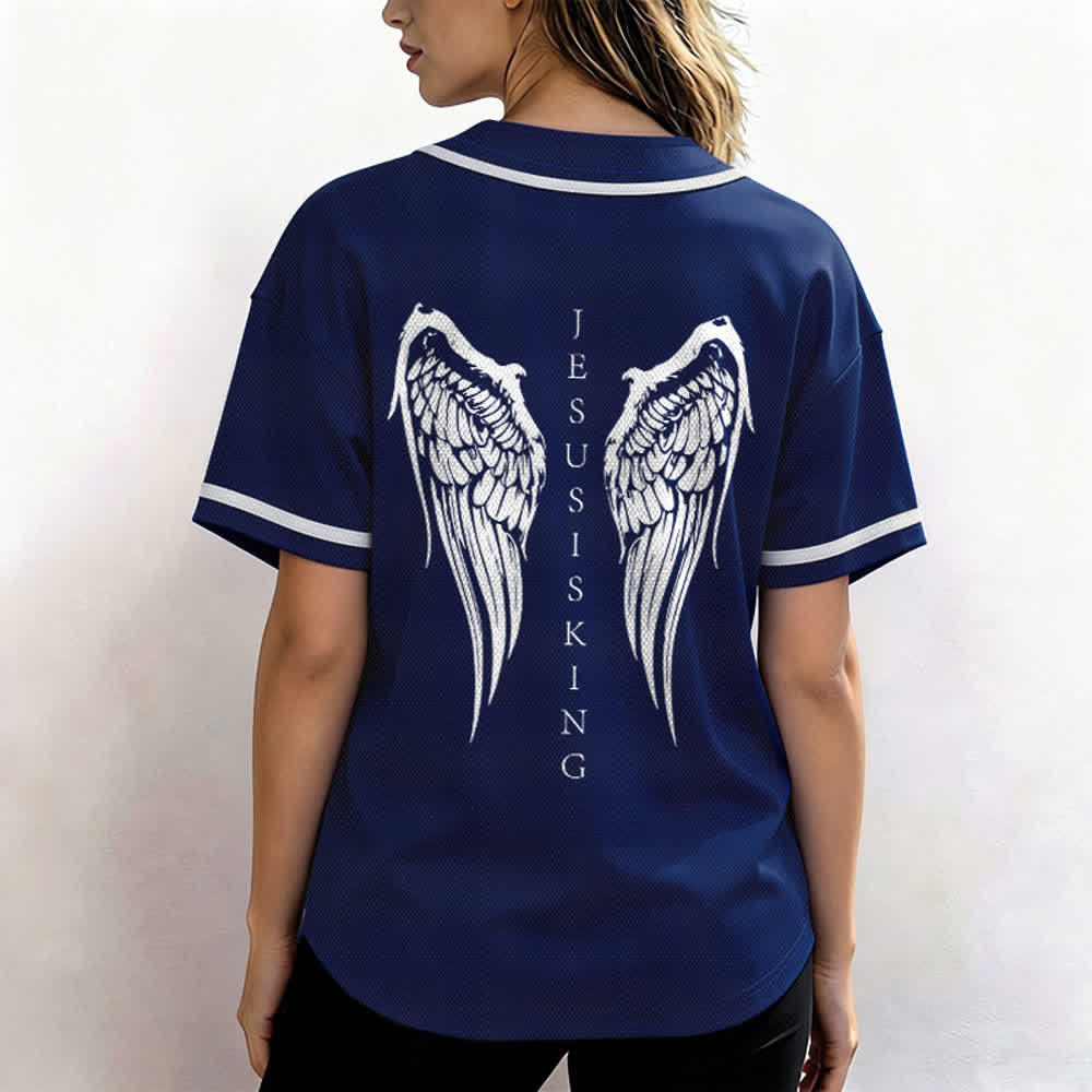 Christianartworkshop Gesù è Re Ali d'angelo Croce Dichiarazione di fede Maglia da baseball personalizzata - image 10