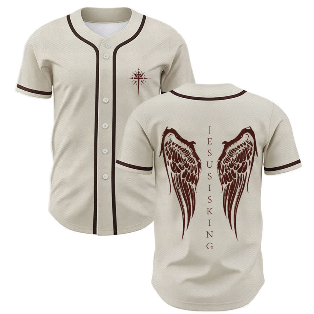 Christianartworkshop Gesù è Re Ali d'angelo Croce Dichiarazione di fede Maglia da baseball personalizzata - Albicocca - 5XL - image 14