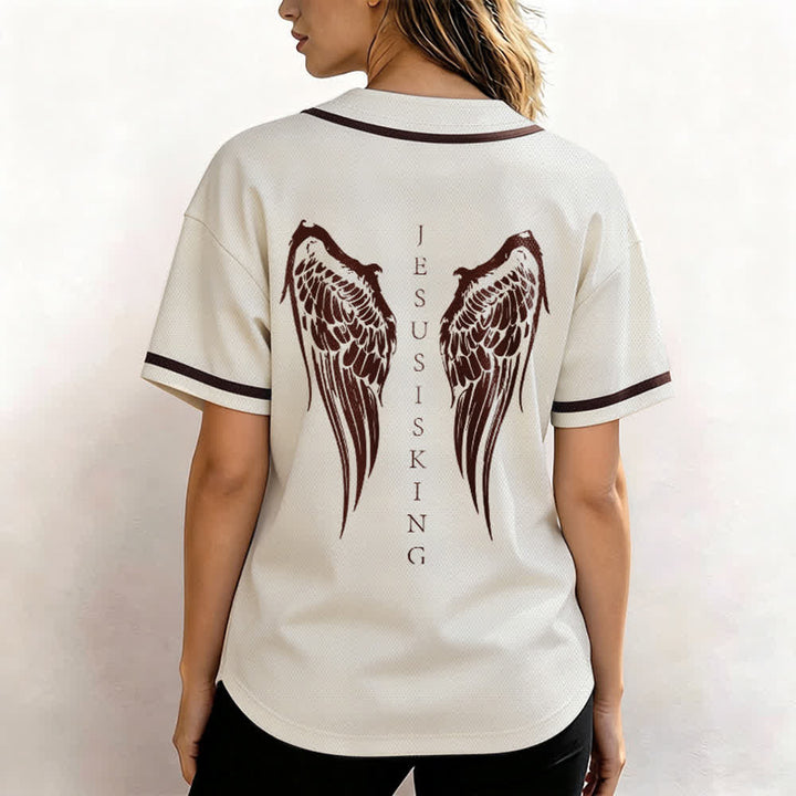 Christianartworkshop Gesù è Re Ali d'angelo Croce Dichiarazione di fede Maglia da baseball personalizzata - image 17