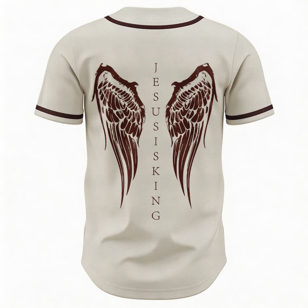Christianartworkshop Gesù è Re Ali d'angelo Croce Dichiarazione di fede Maglia da baseball personalizzata - image 15