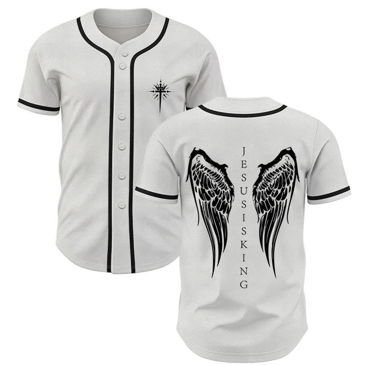 Christianartworkshop Gesù è Re Ali d'angelo Croce Dichiarazione di fede Maglia da baseball personalizzata - Bianco - 5XL - image 21