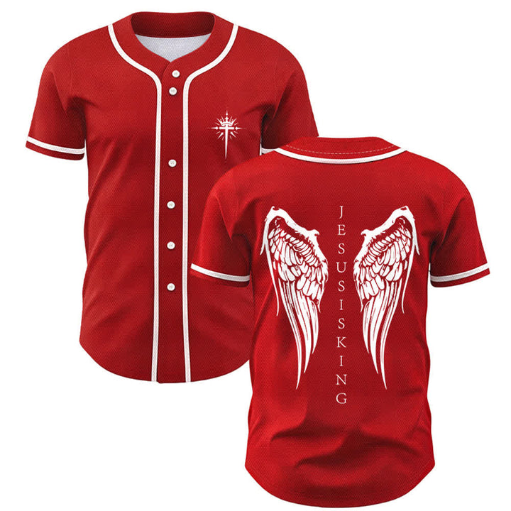 Christianartworkshop Gesù è Re Ali d'angelo Croce Dichiarazione di fede Maglia da baseball personalizzata - Rosso - 5XL - image 28