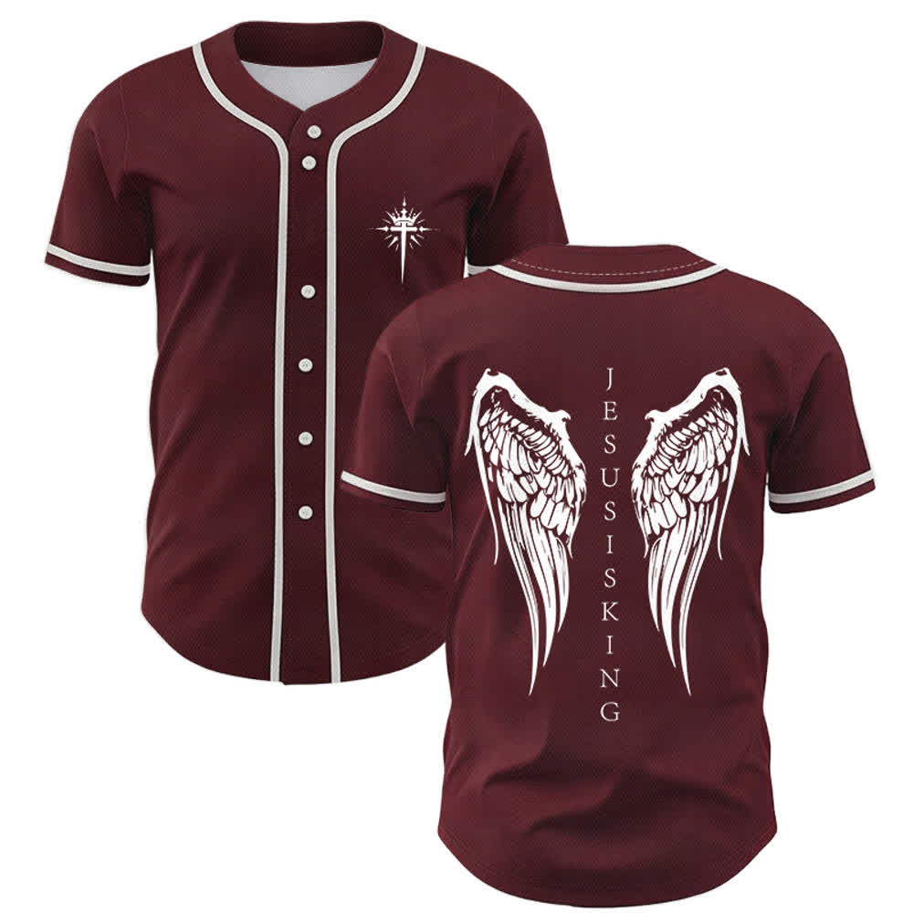 Christianartworkshop Gesù è Re Ali d'angelo Croce Dichiarazione di fede Maglia da baseball personalizzata - Vino - 5XL - image 35